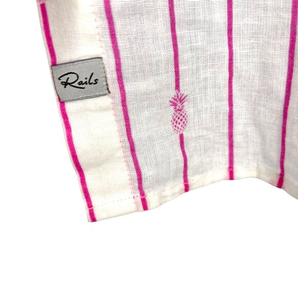 Rails Whitney Pineapple Stripe Linen Blend Button-Up Shirt XS White & Pink NWT - Picture 4 of 12